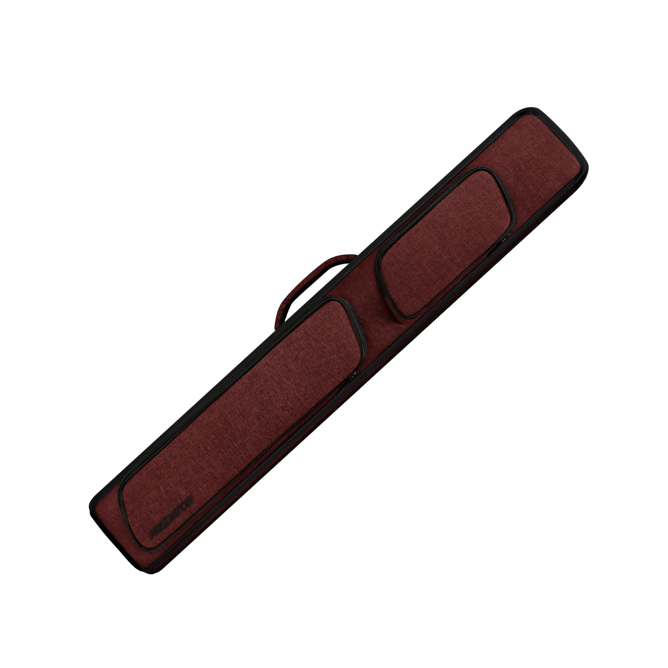 Burgundy pool cue case with black trim and black Predator logo on a white background.
