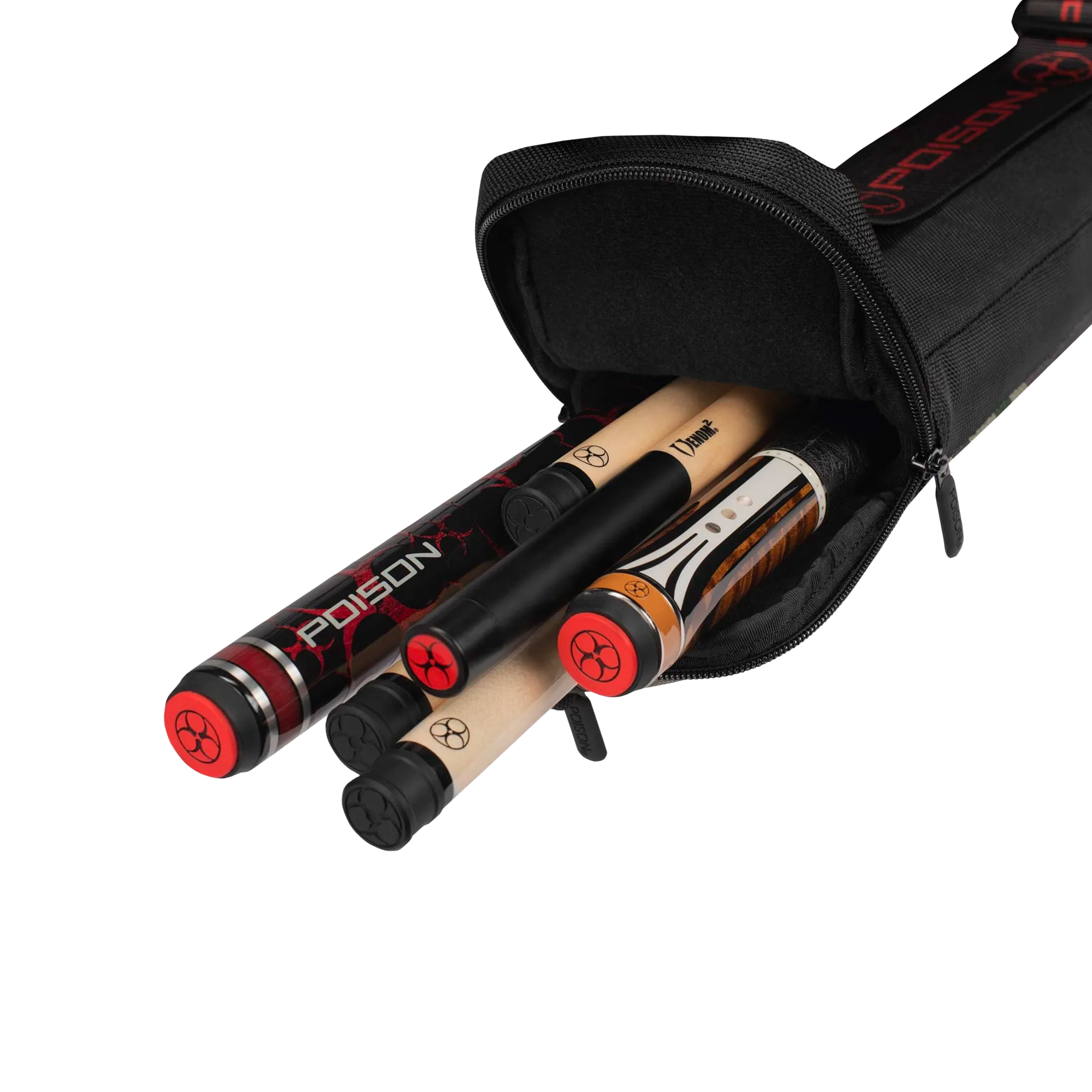 Black carrying case with Poison pool cues inside