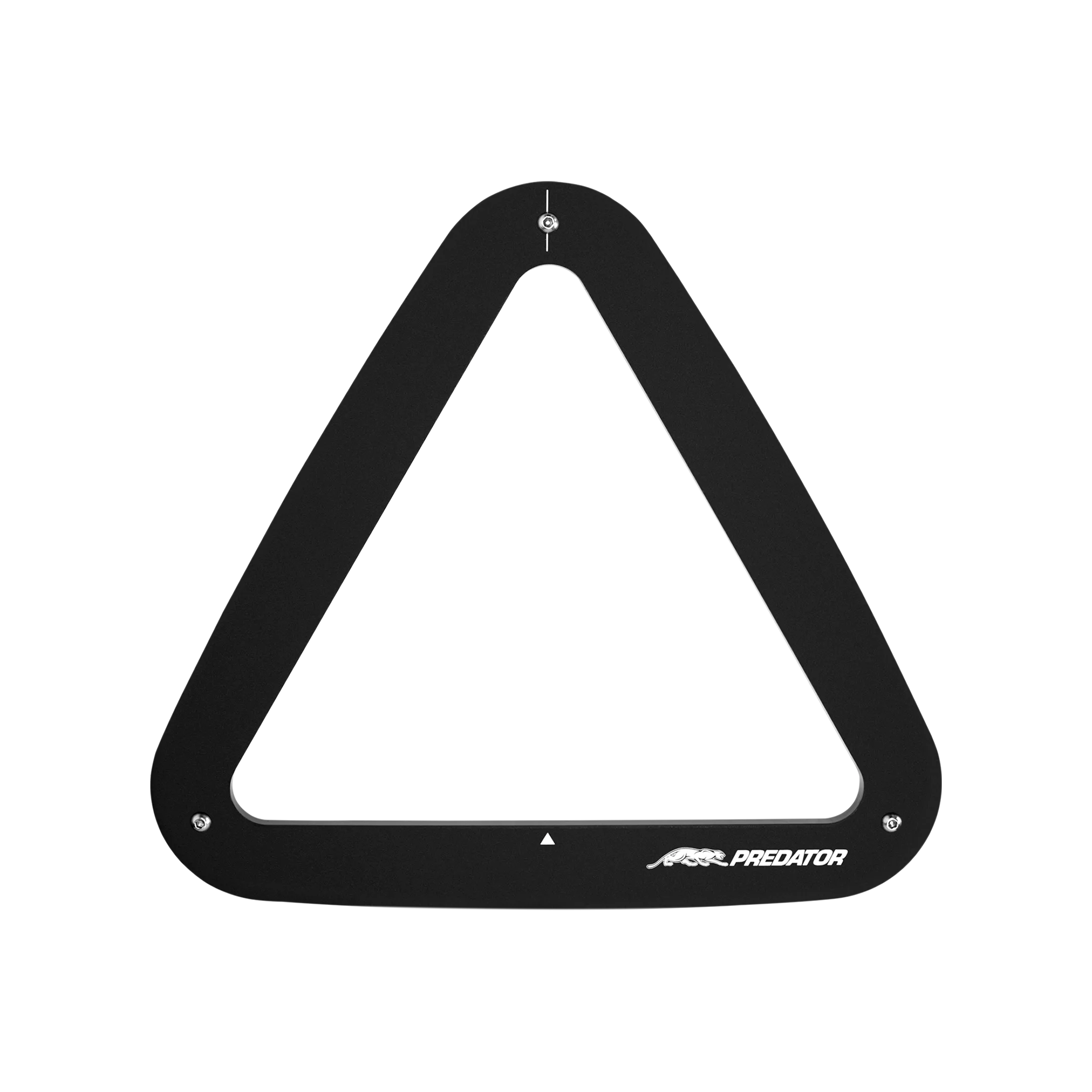 Black triangle billiard ball rack with 'Predator' branding on a white background.