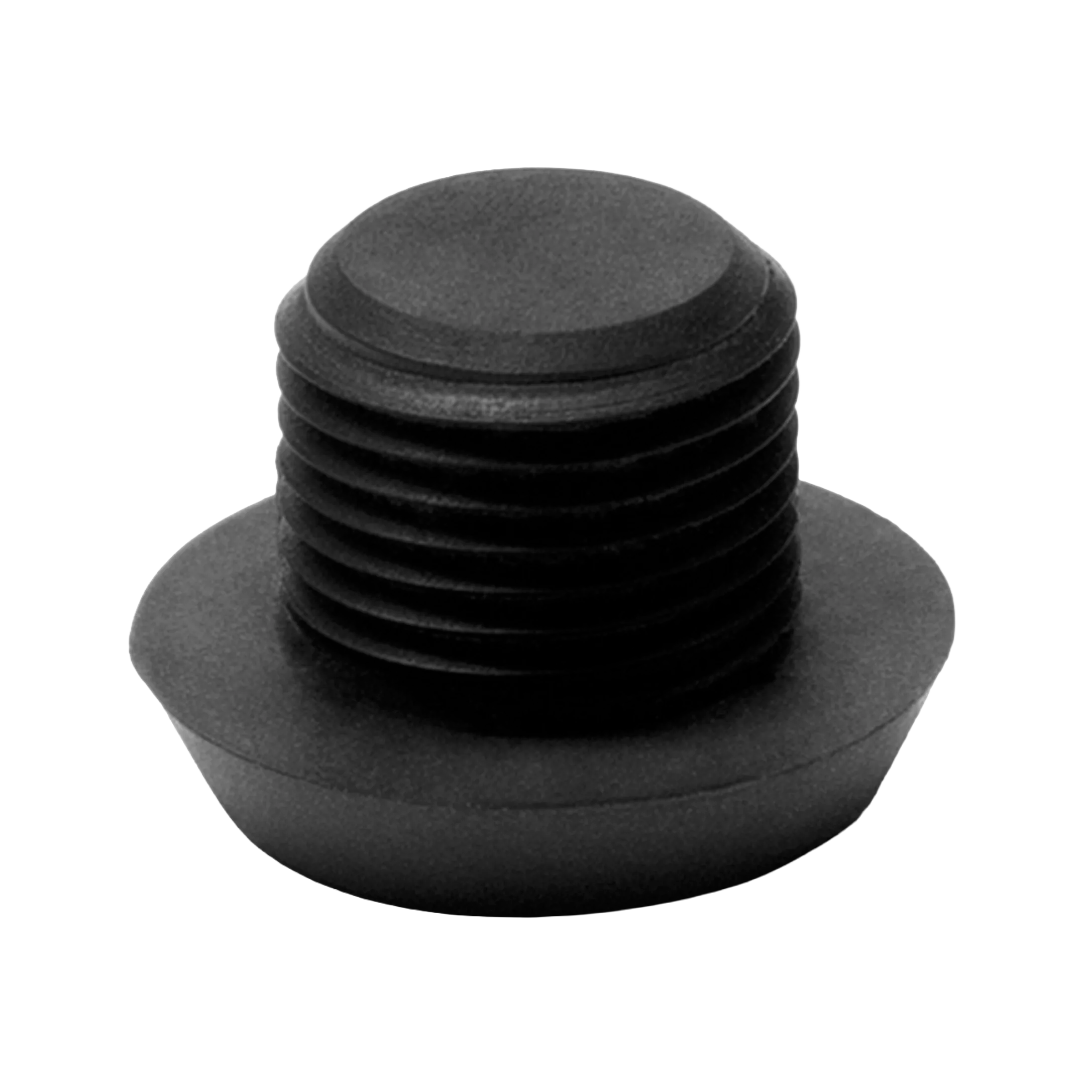 Black threaded plug on a white background.