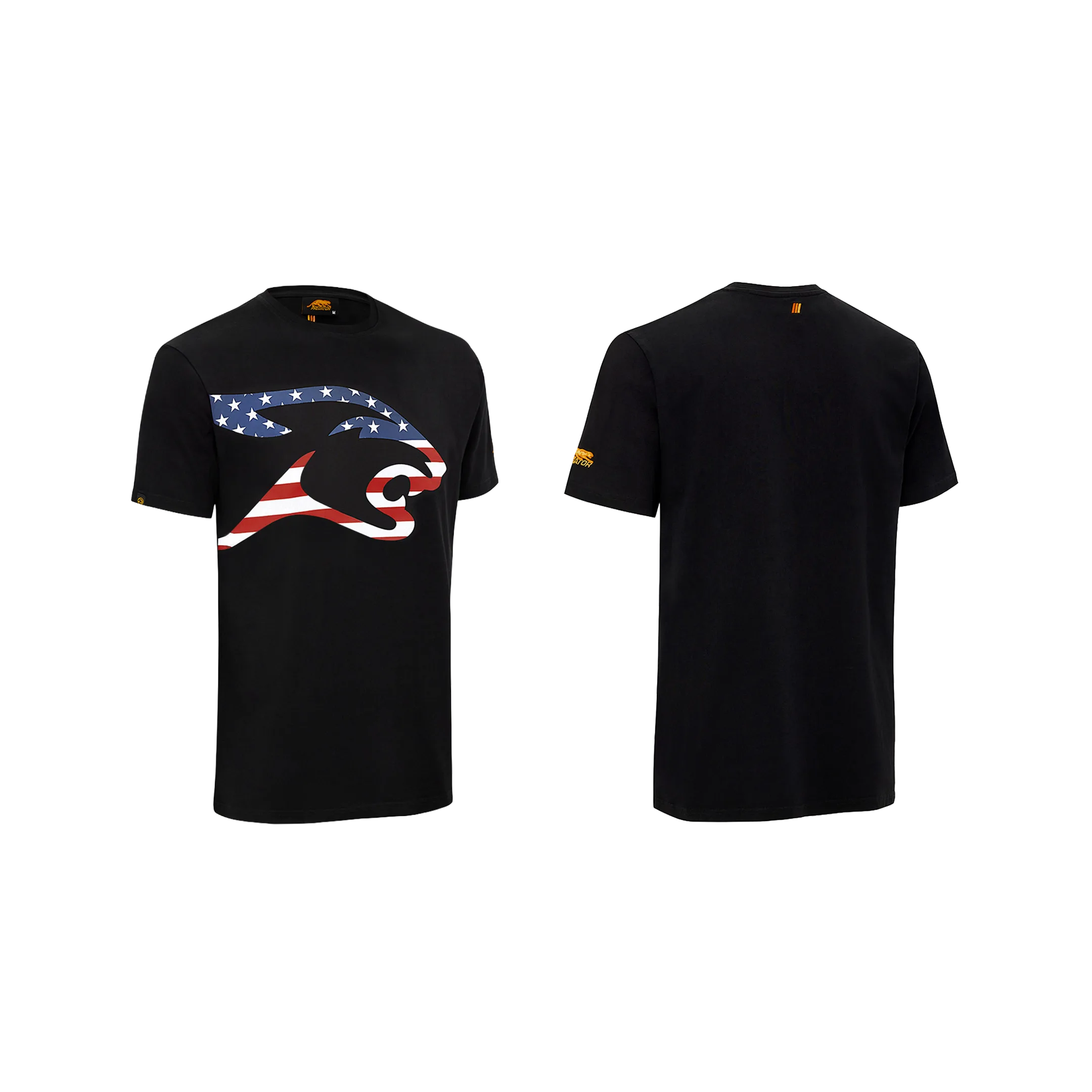 Black t-shirt with a United States flag cat head design