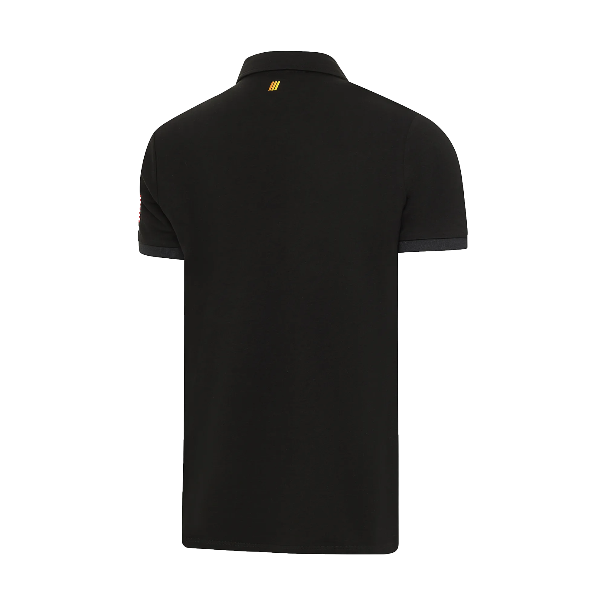 Back view of a black polo shirt