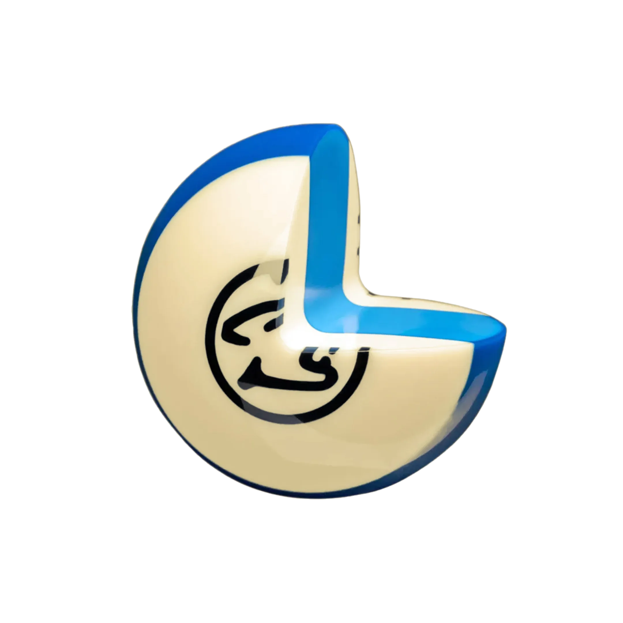 Cross section of a blue and white billiard ball