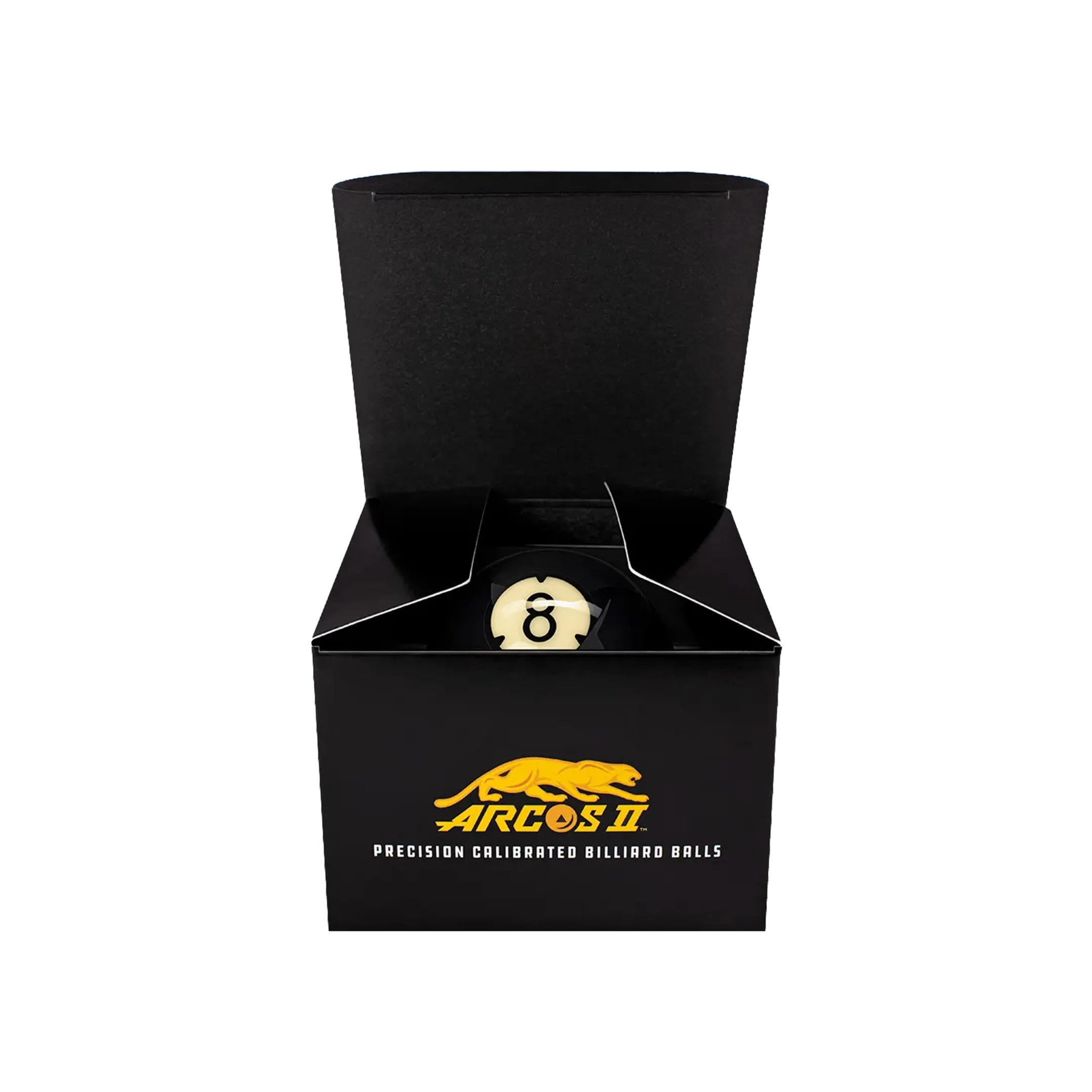 Black box with a billiard 8 ball and Arcos II branding