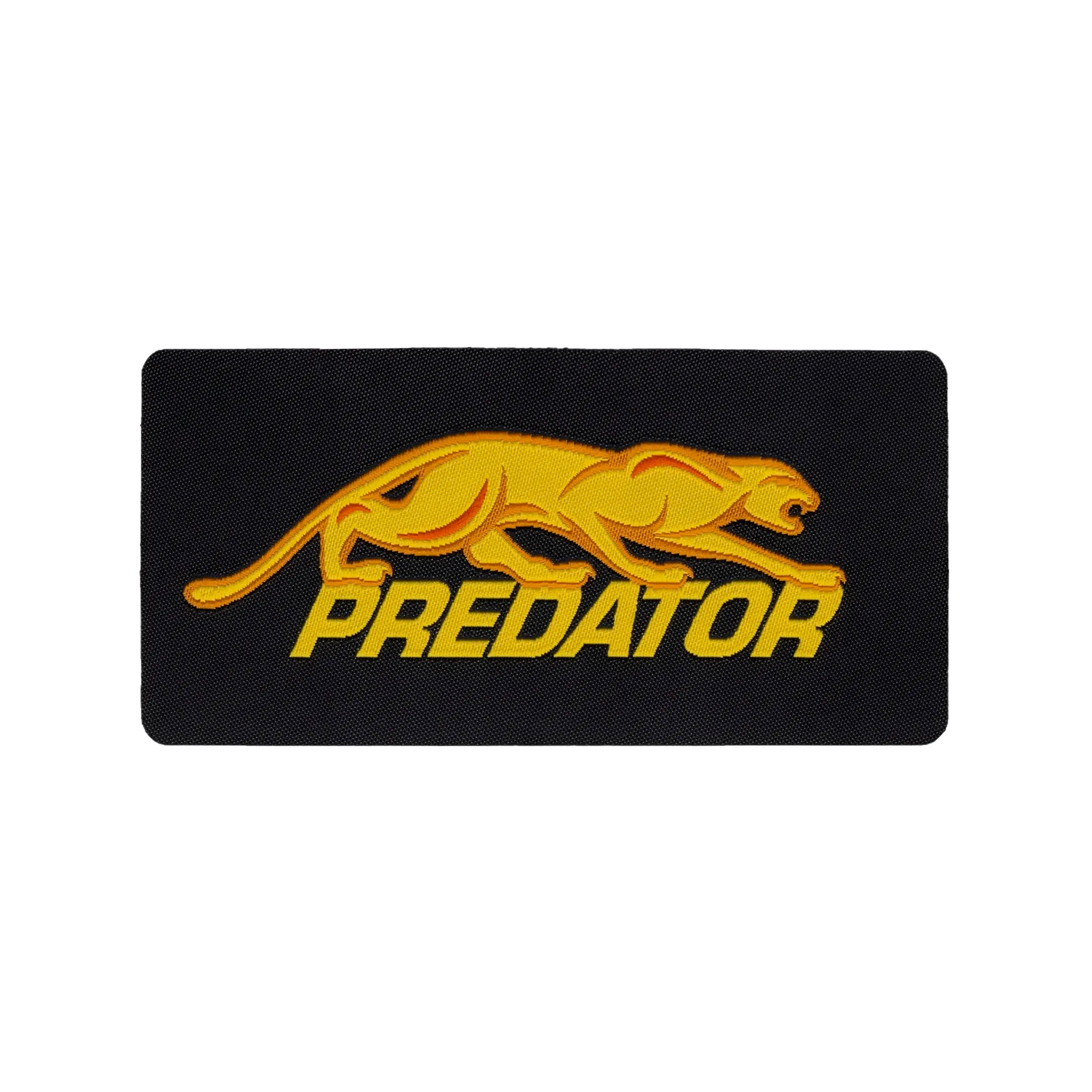 Gold stitched Predator logo on black rectangular patch.