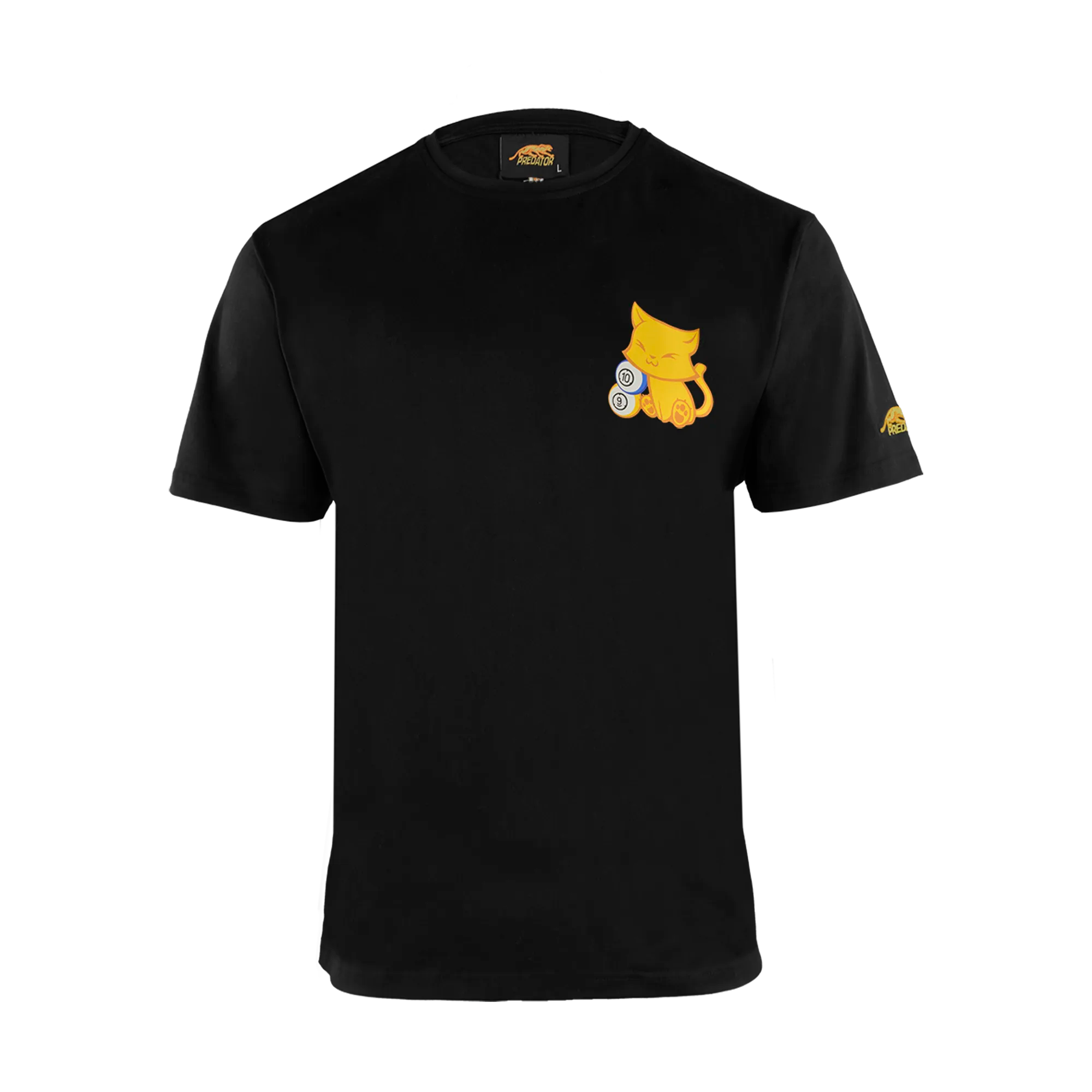 Black t-shirt with a yellow Junior cat graphic