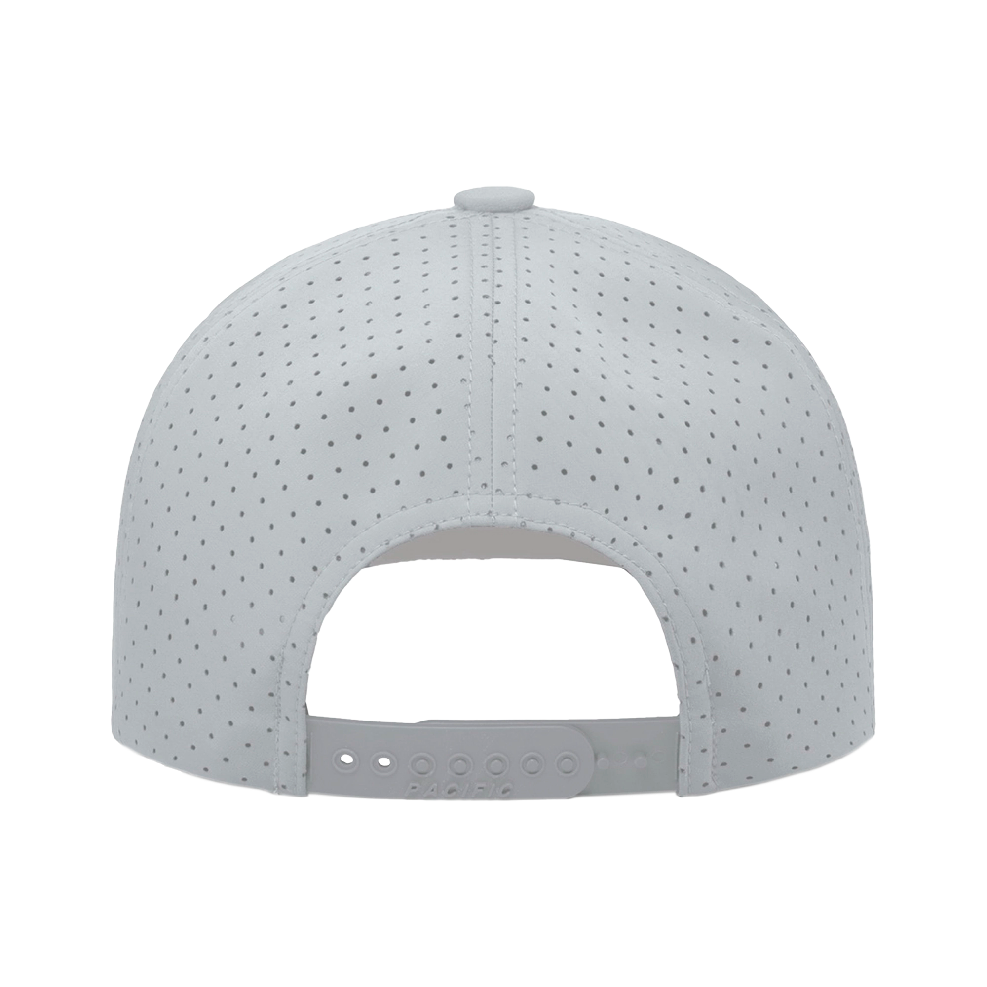 Gray cap with perforated design on a white background.