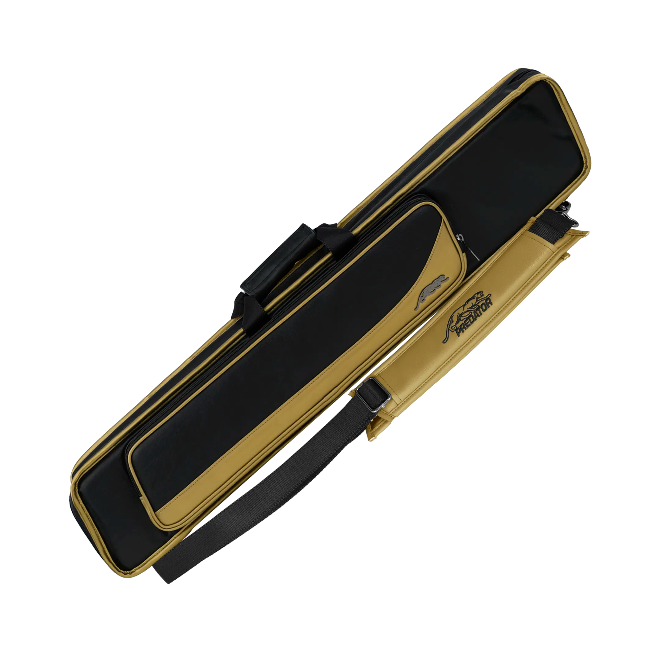 Black and gold rectangular pool cue case with PREDATOR logo
