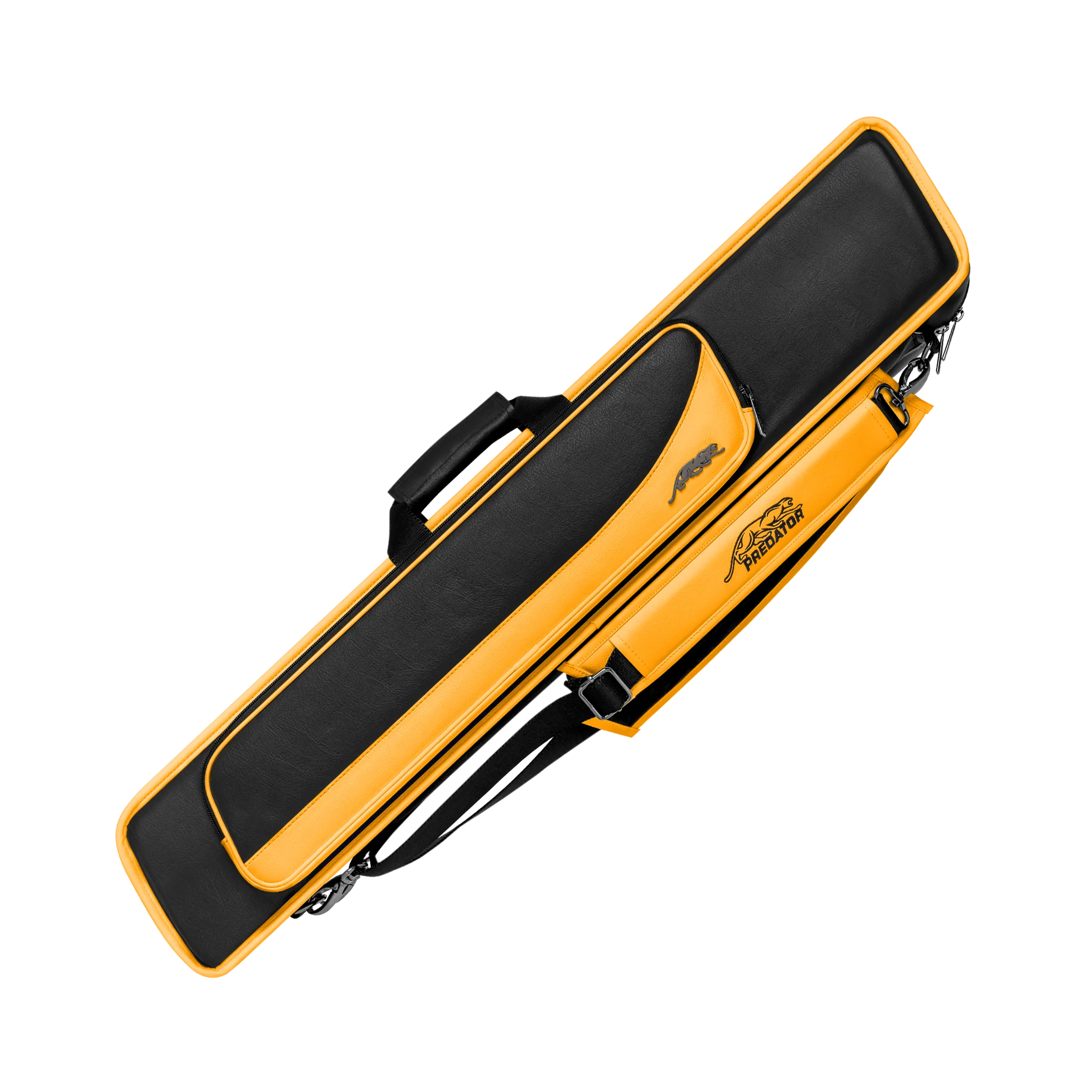 Black and Yellow Roadline Soft Pool Cue Case with Predator Logo on the Strap