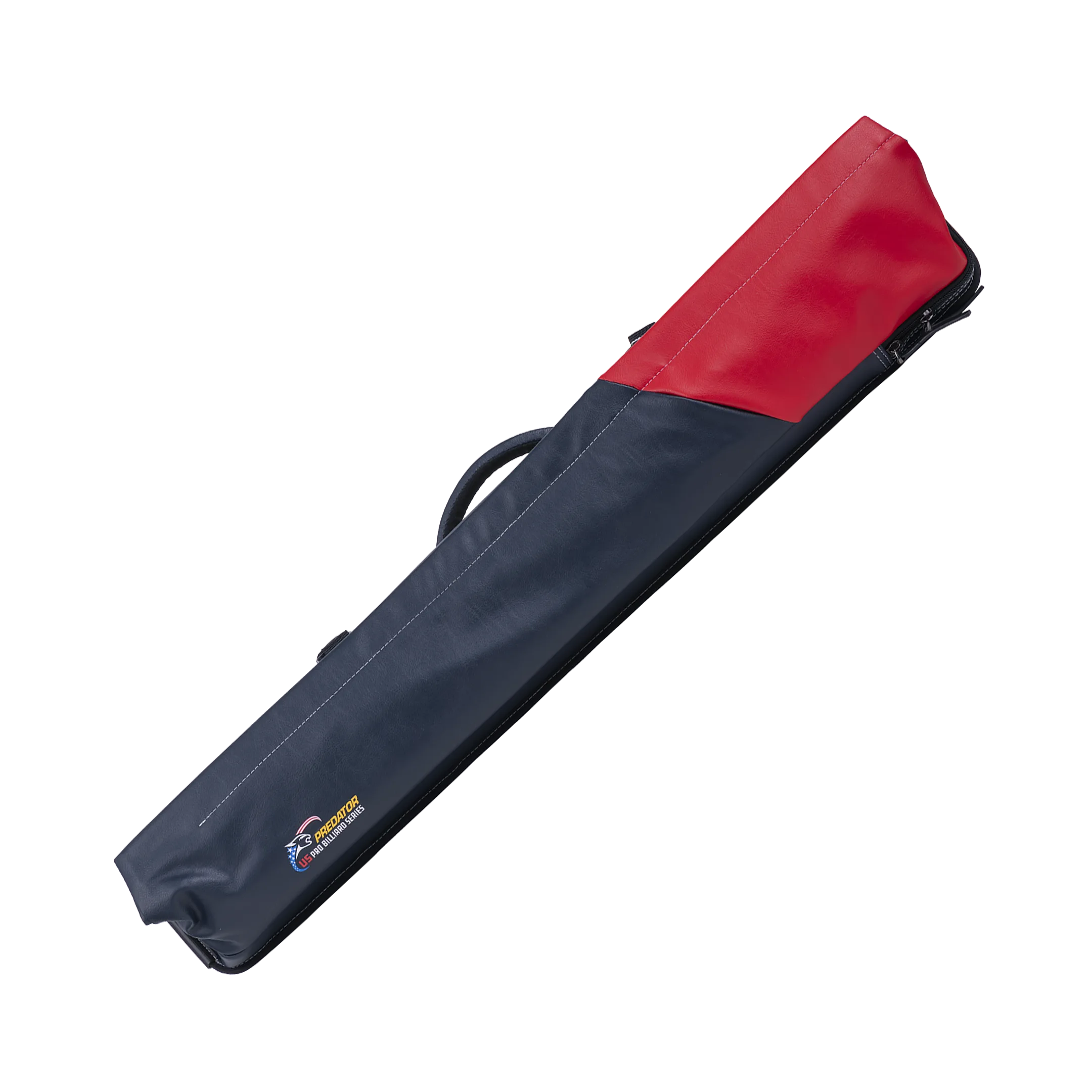 Red and navy blue pool cue case with Predator US PRO BILLIARD SERIES logo