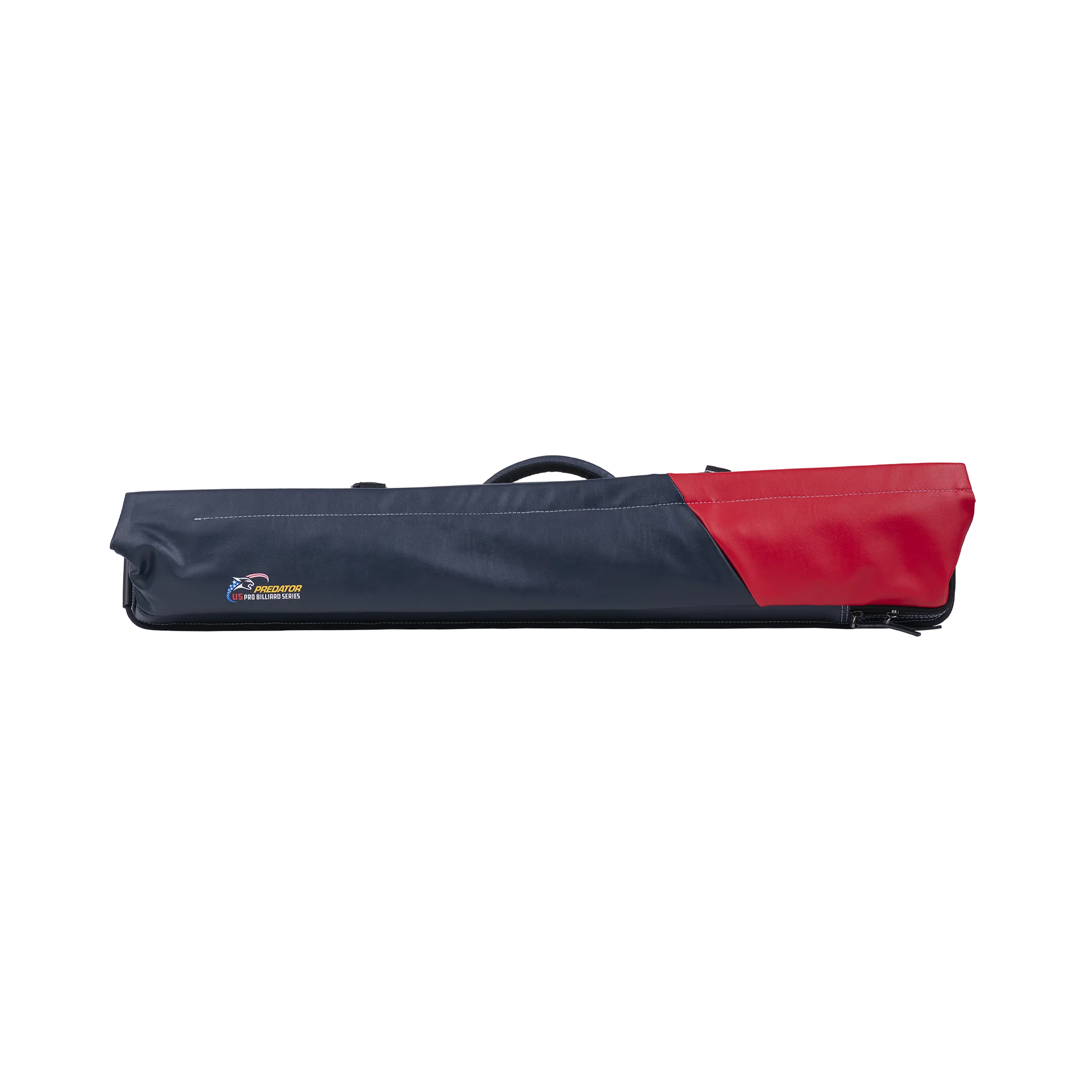Red and navy blue pool cue case with Predator US PRO BILLIARD SERIES logo