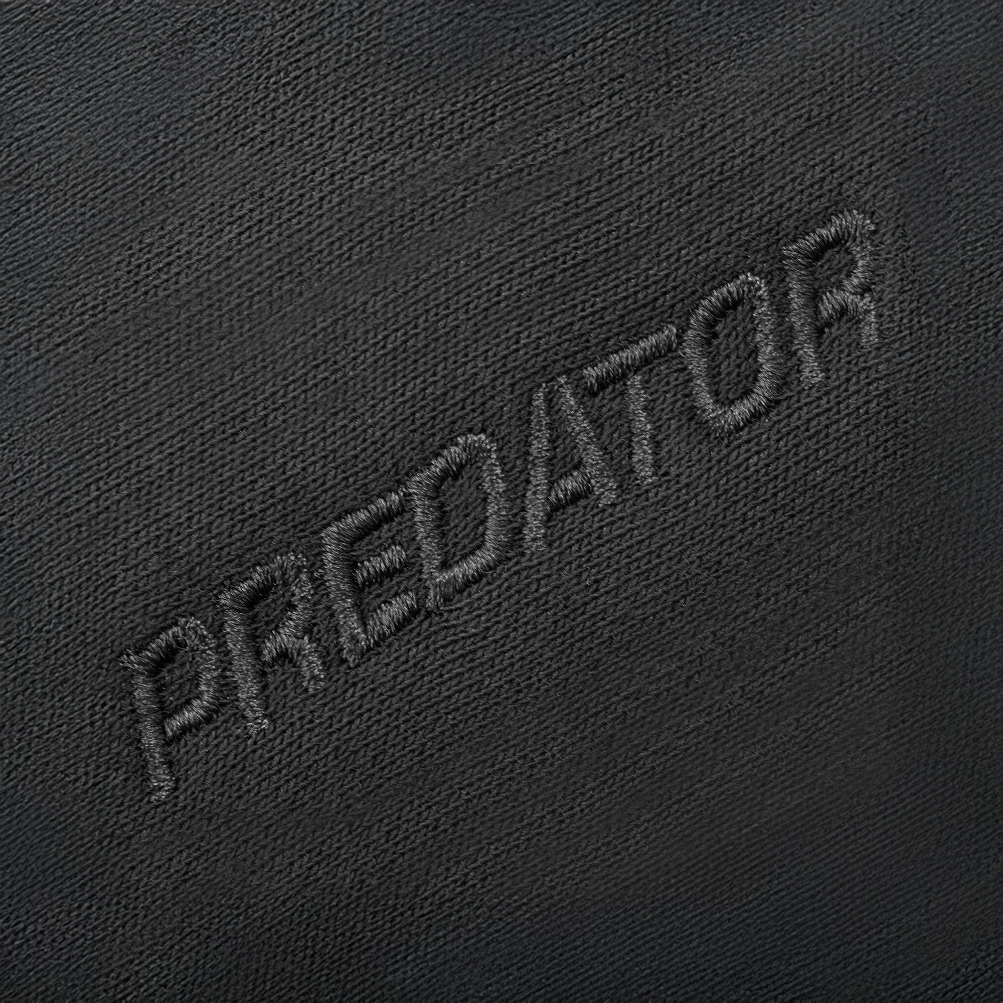 Embroidered 'Predator' logo on a black background.
