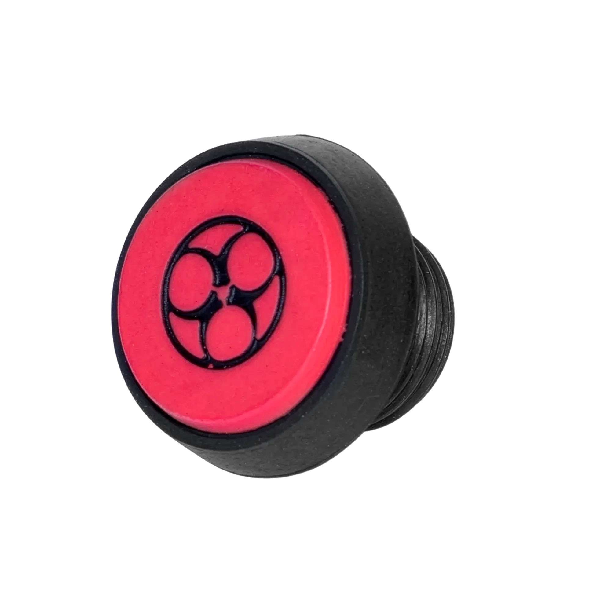 Round, red and black Poison bumper on white background.