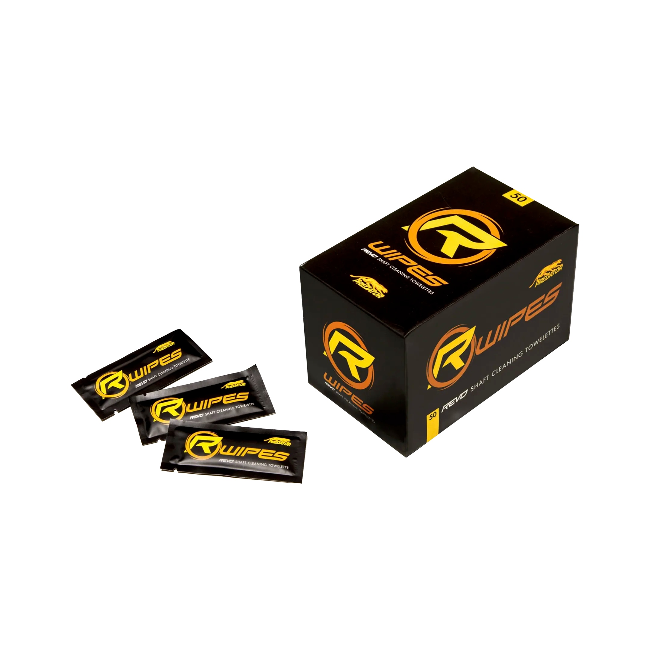 Box of REVO Wipes with individual packets on a white background.