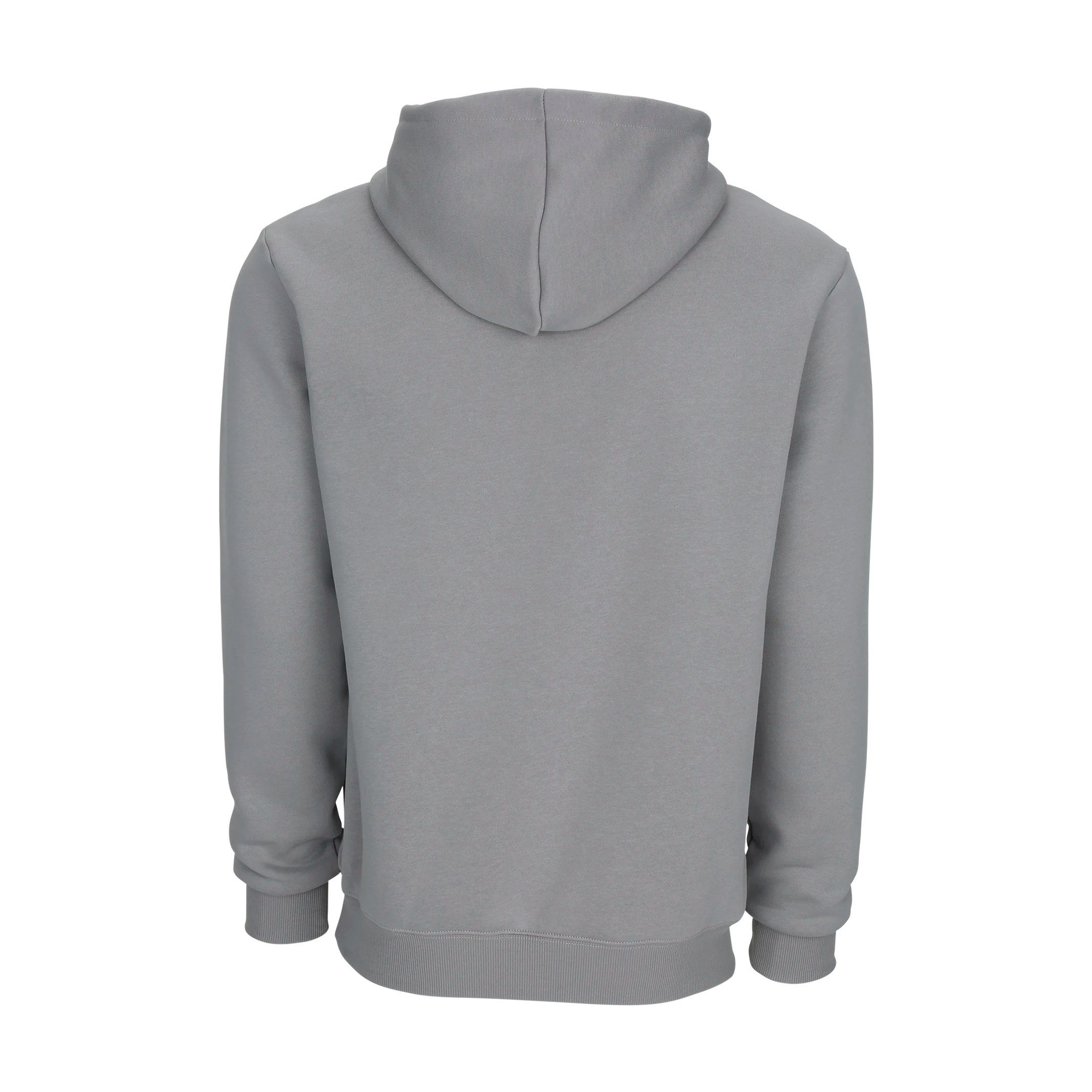 Grey hooded sweatshirt against a white background.