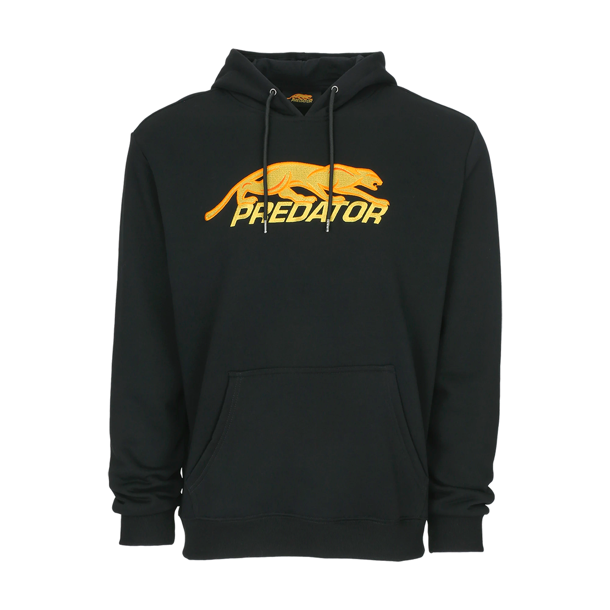 Black hoodie with gold embroidered Predator logo against a white background.