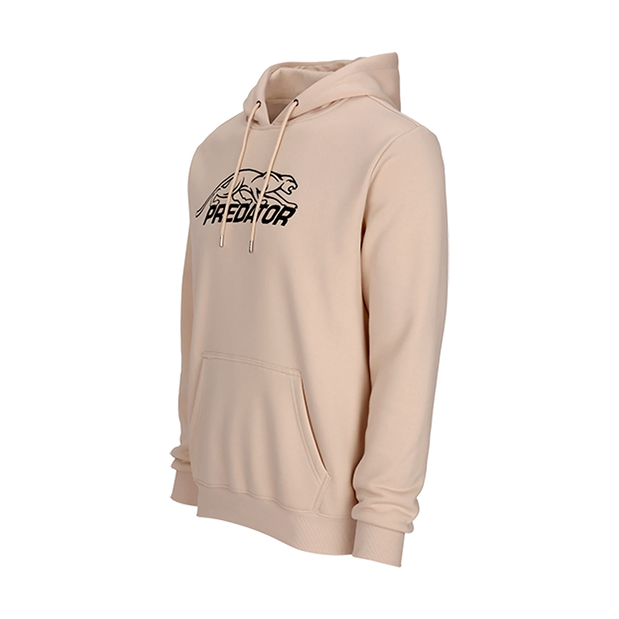 Ivory hoodie with black Predator logo against a white background.