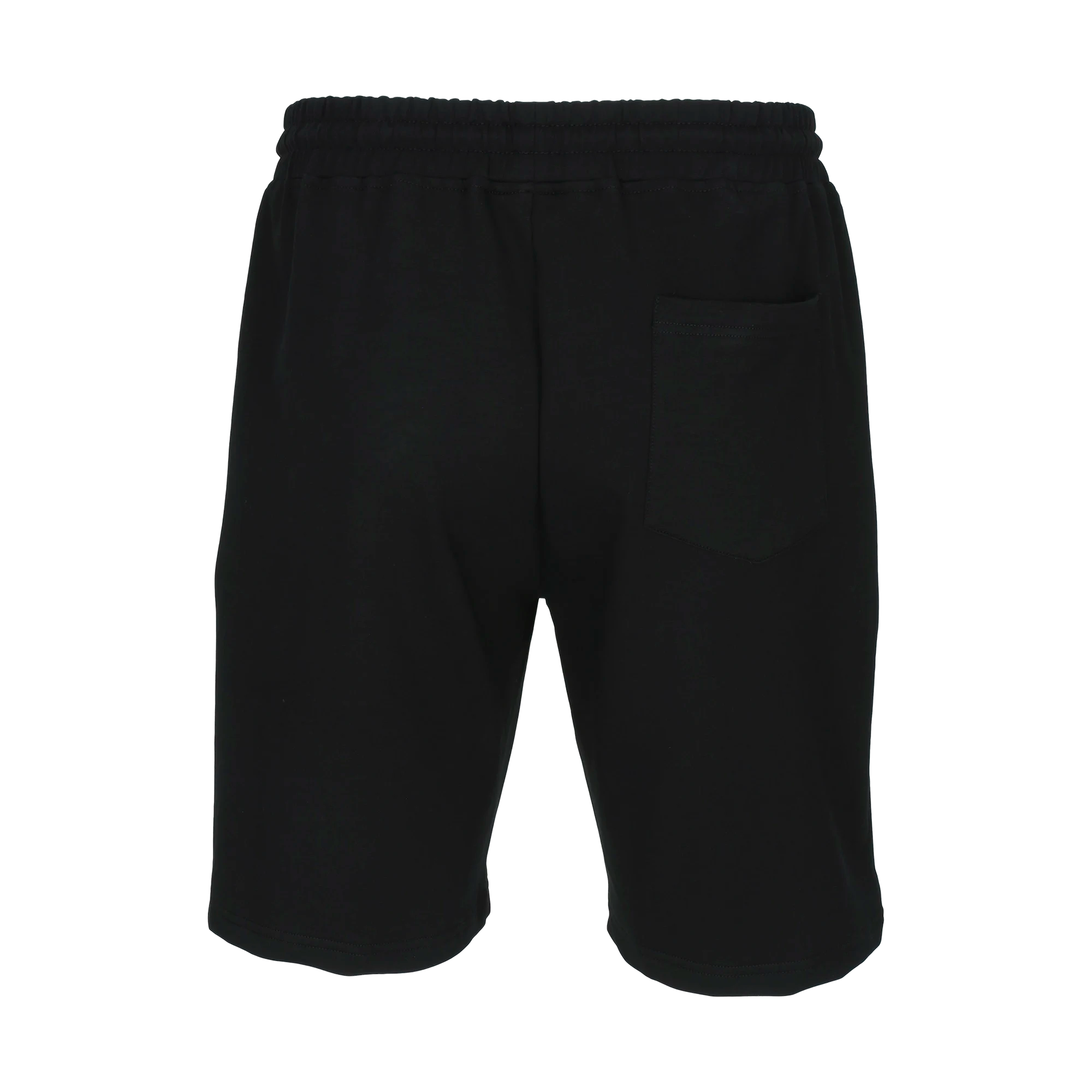 Black shorts with back pocket against a white background.