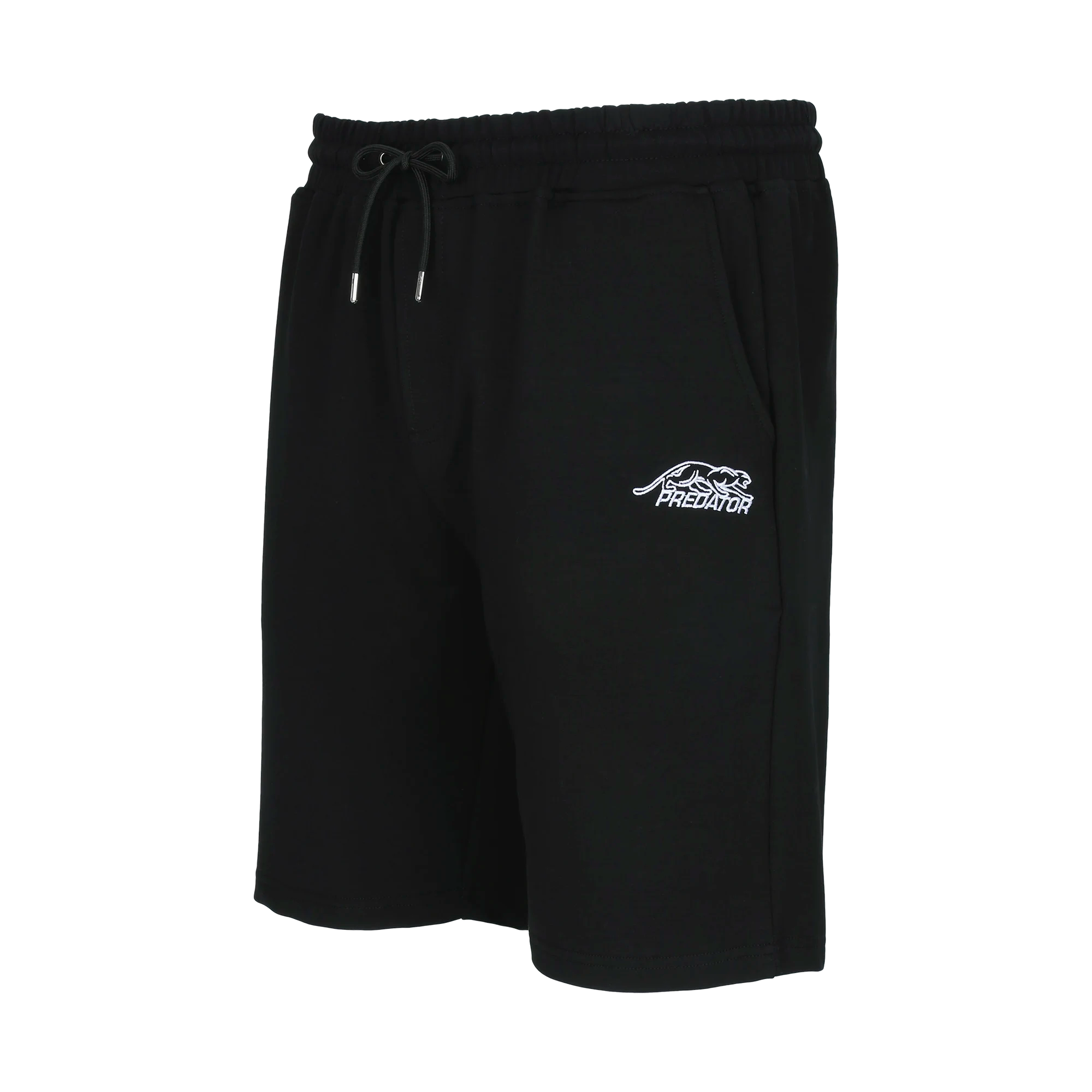 Black drawstring shorts with white Predator logo against a white background.