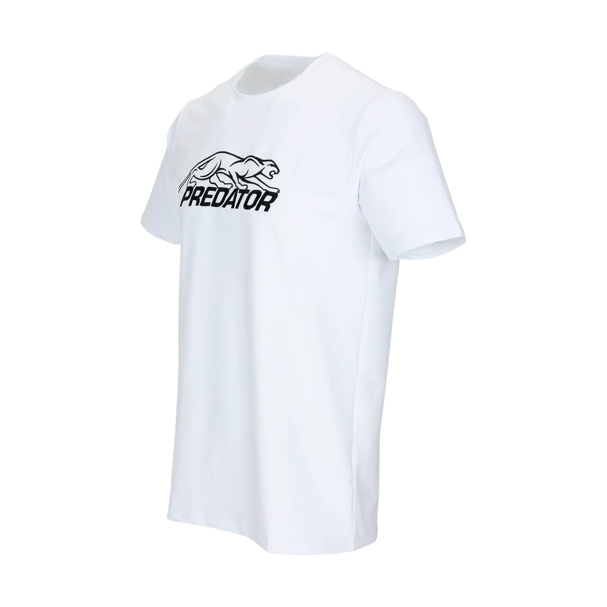 White t-shirt with black Predator logo against a white background.