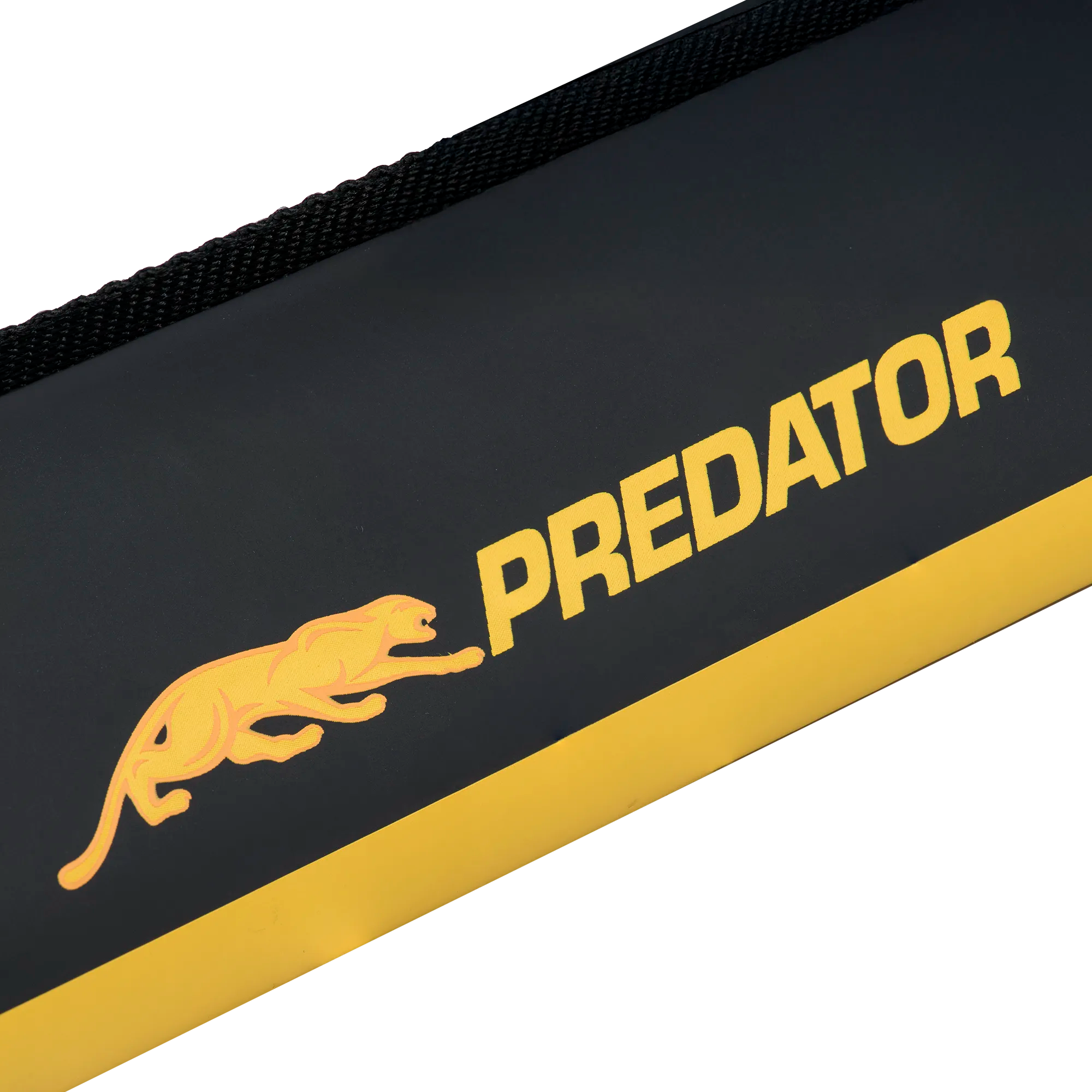 Black and yellow 'Predator' branded object with a panther logo.