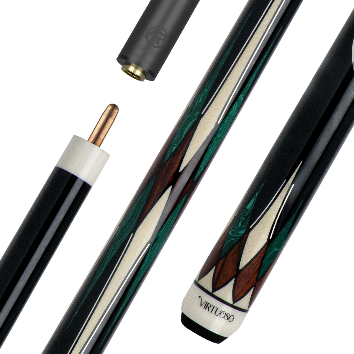 Predator CRM Virtuoso Carom Cue in Black Green/Cocobolo/Ivory | 3