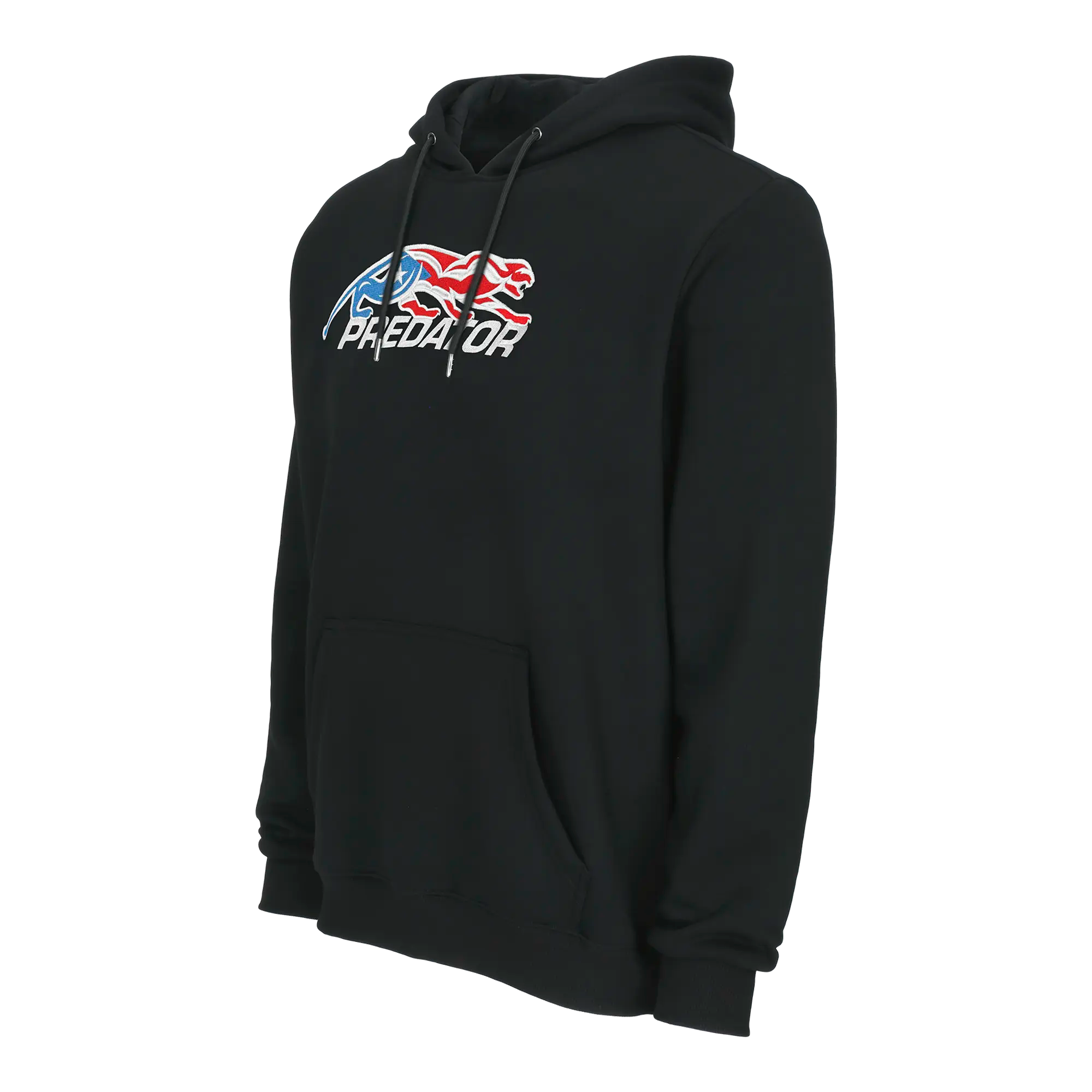 Black hoodie with Puerto Rico flag Predator logo on white background.