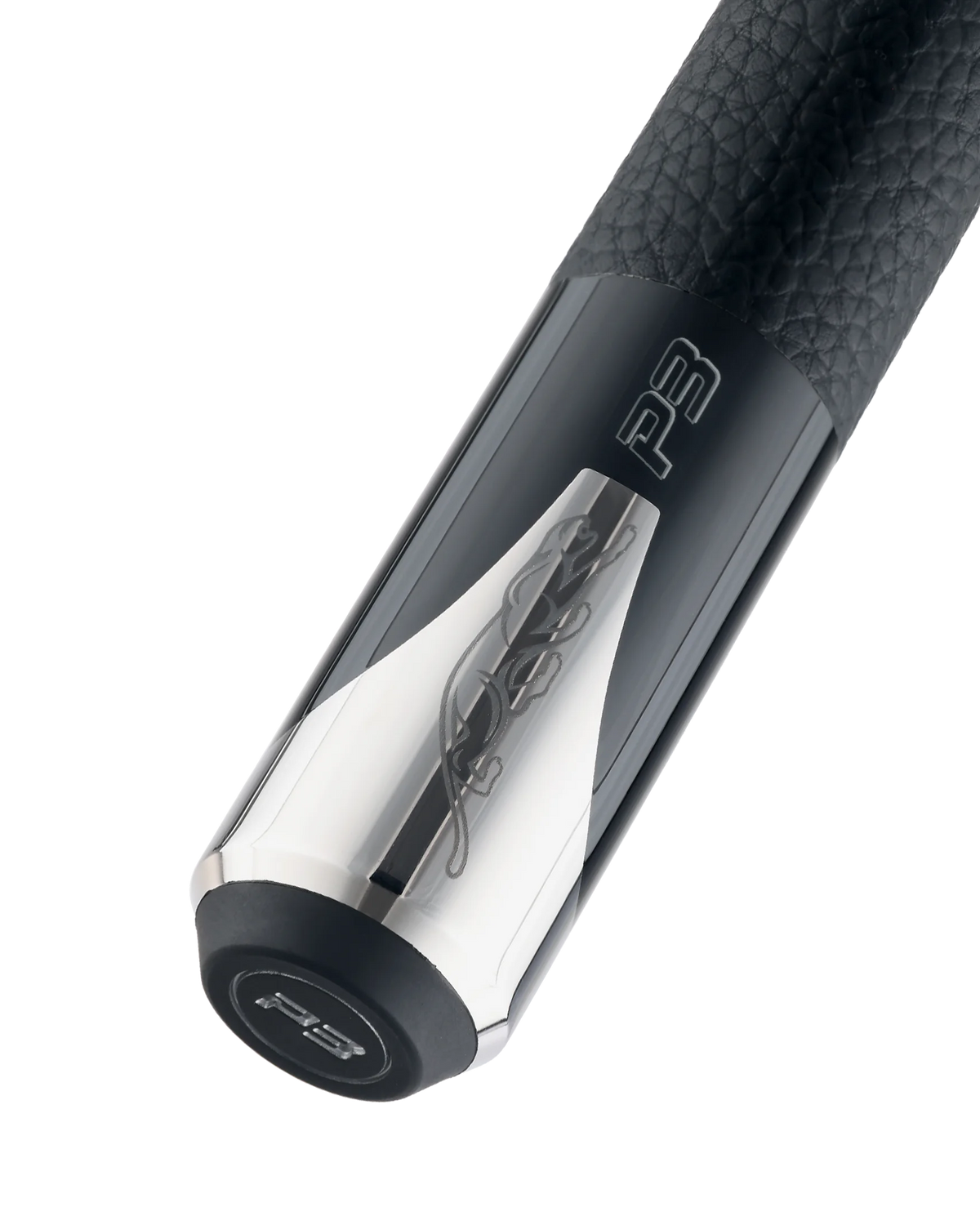 P3 Black Leather Luxe Pool Cue Butt With Predator Brand Mark Radial Pin