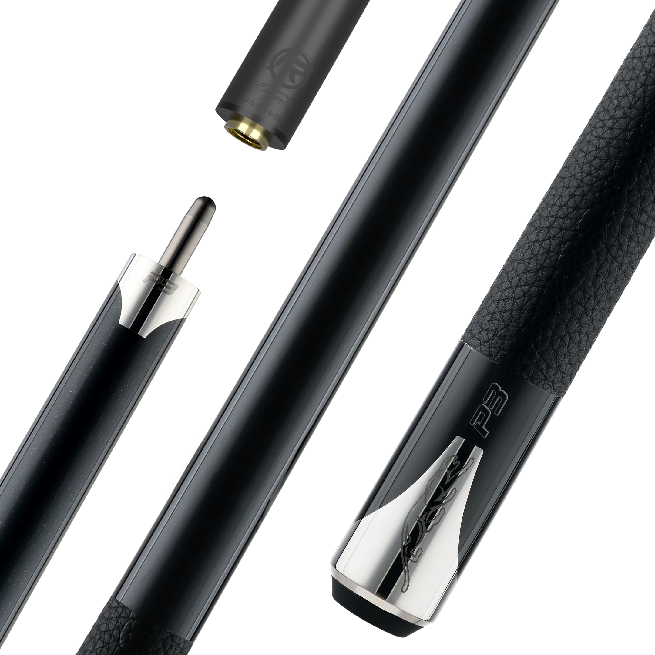 P3 black pool cue luxe leather wrap with logo