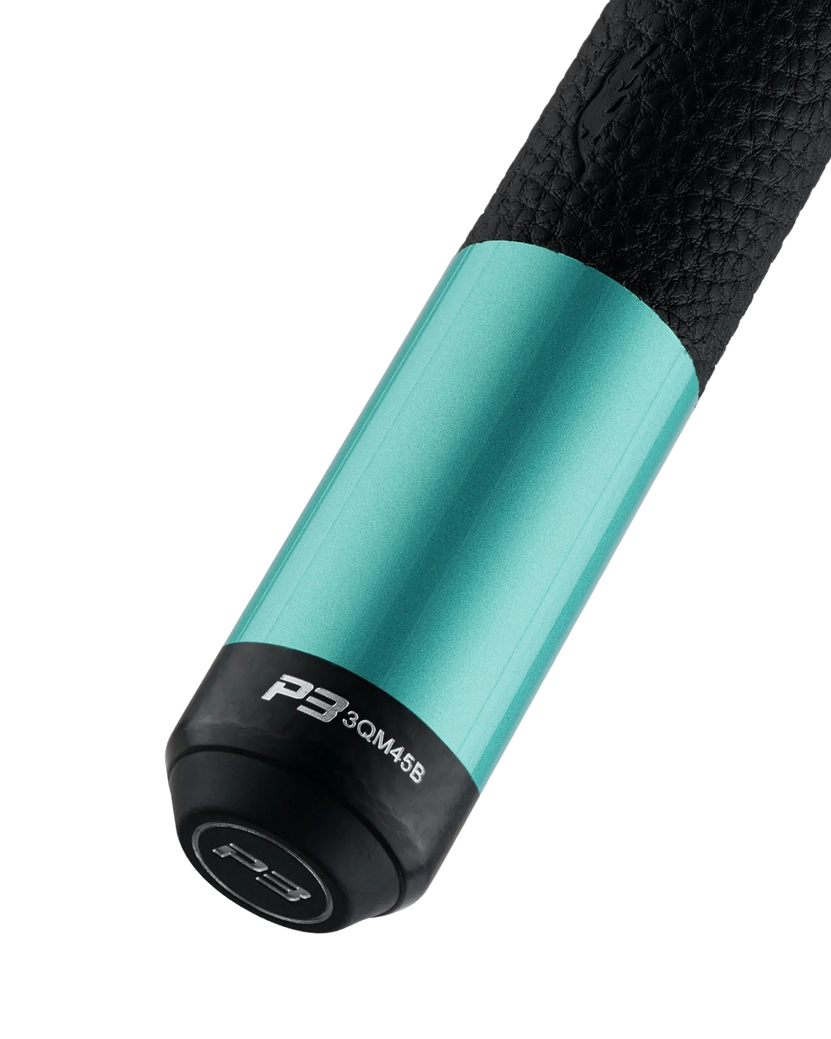 Predator P3 Painted Teal Leather Luxe Wrap Pool Cue Butt Radial Pin with Brand Mark Rotated