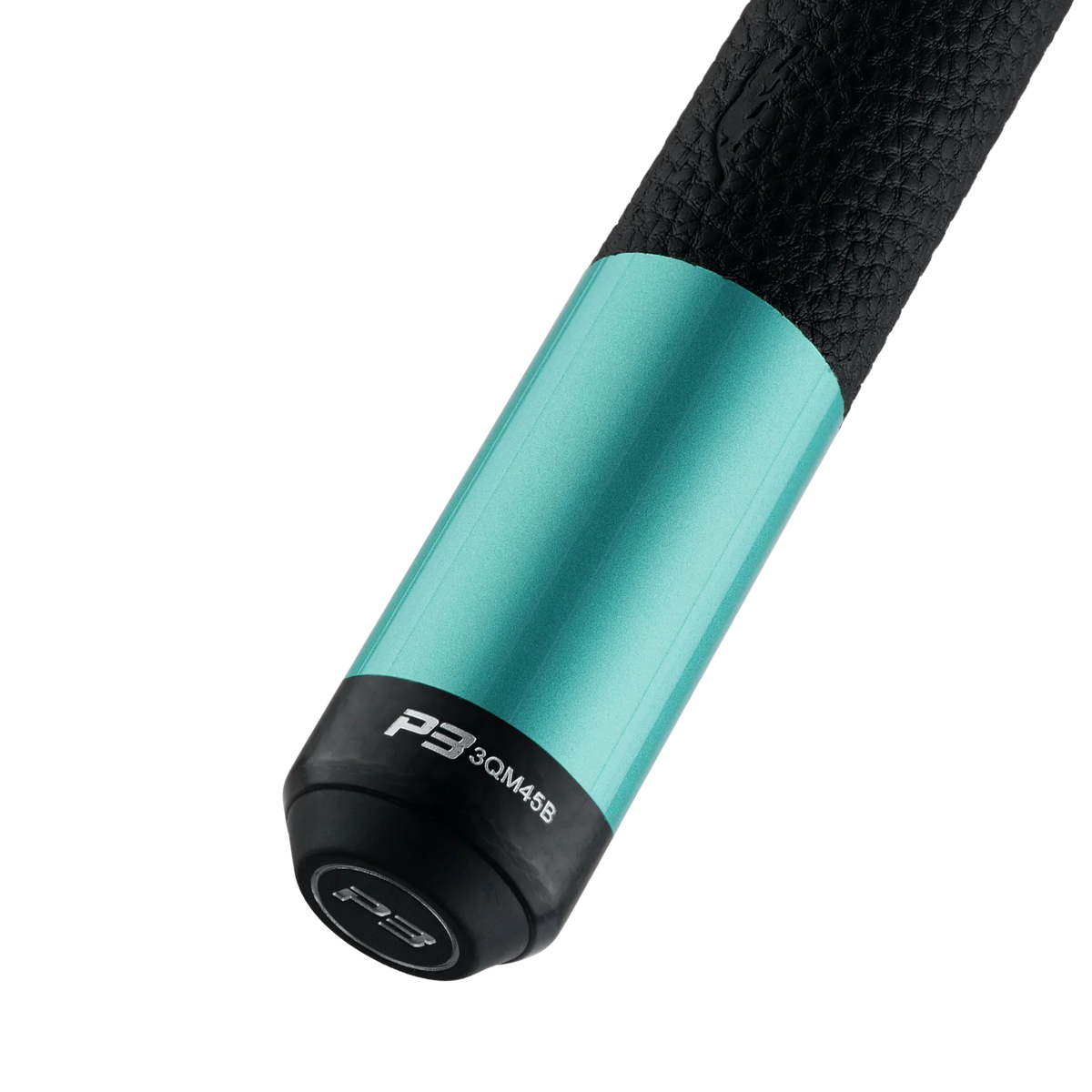 Predator P3 Painted Teal Leather Luxe Wrap Pool Cue Butt Radial Pin with Brand Mark Rotated