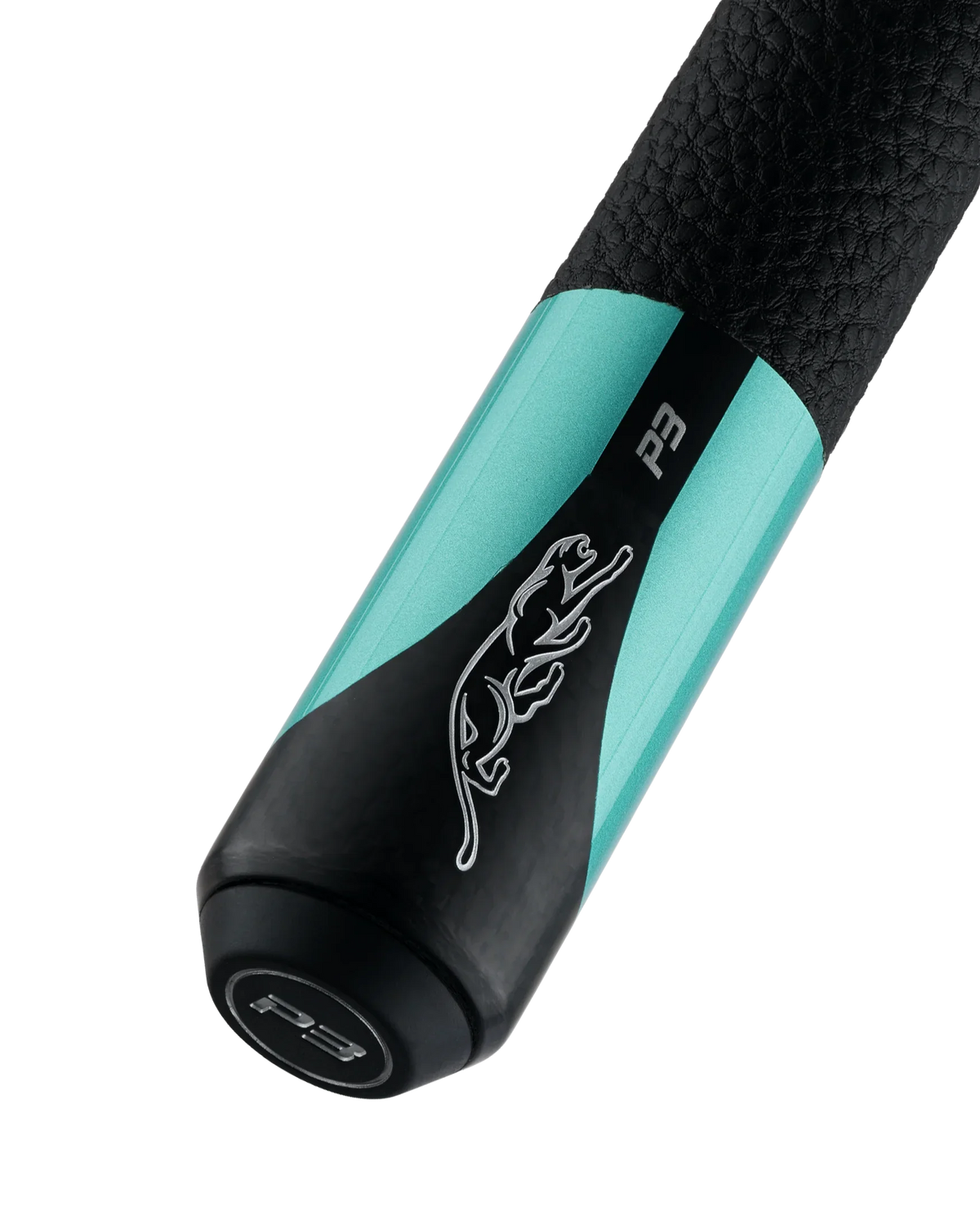 P3 Painted Teal Leather Luxe Wrap Pool Cue Butt With Predator Brand Mark Radial Pin
