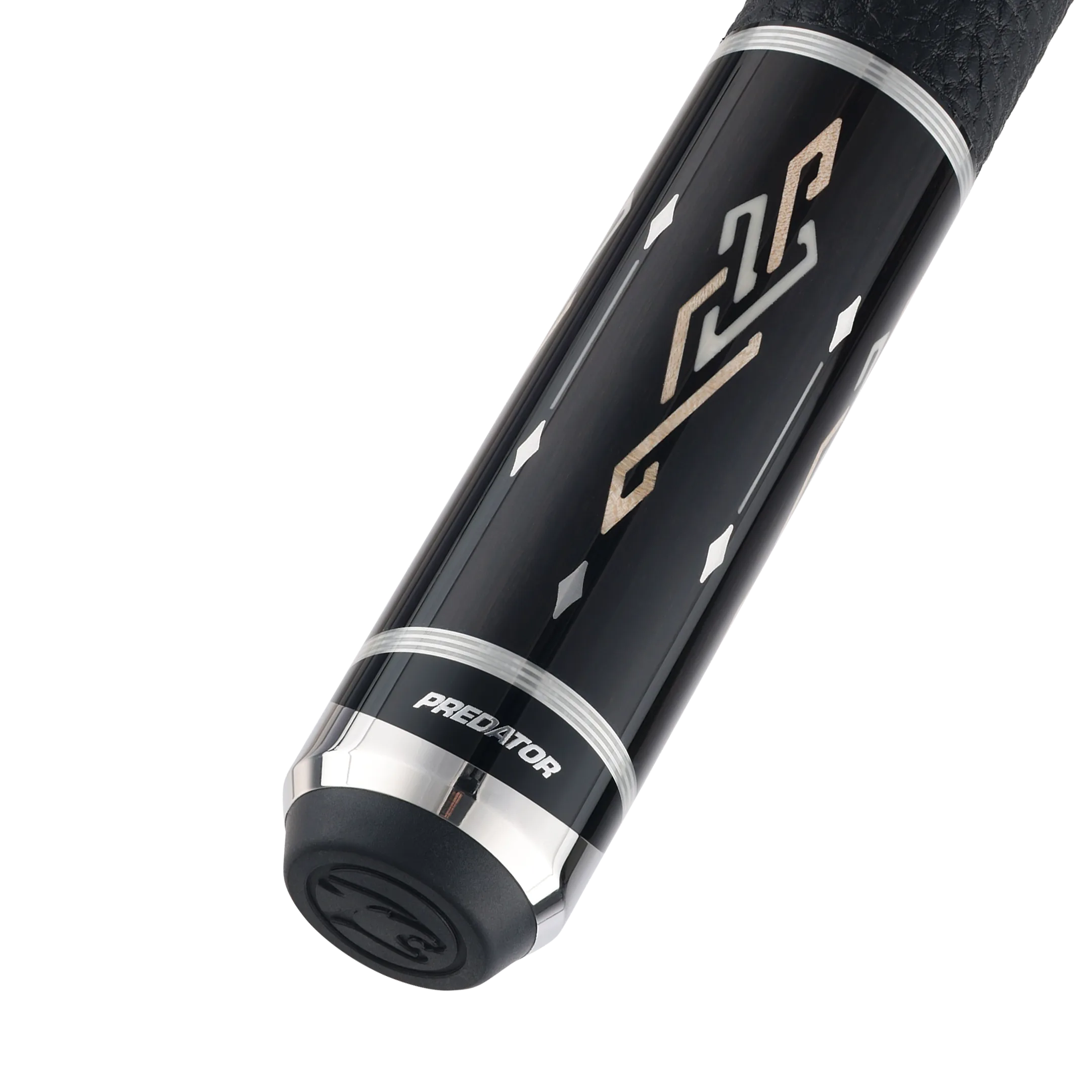 Blak5 1 Pool Cue Leather Wrap Butt Closeup with Predator Logo