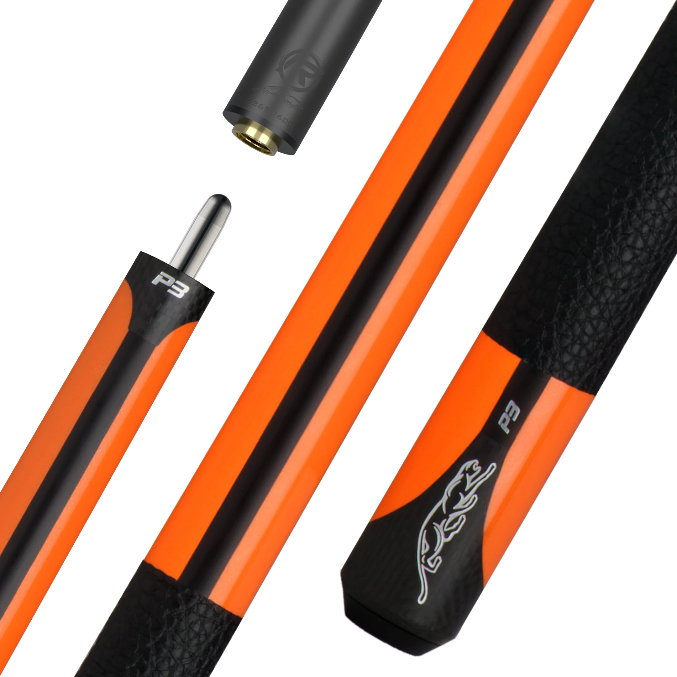 P3 Orange Leather Wrap pool cue with pin