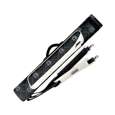 Roadline Cat Head Pool Cue Case Black and White Front Angled With Straps