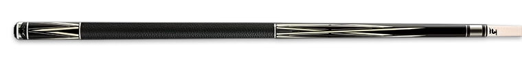 Black retired pool cue with ivory detailing and textured black wrap 