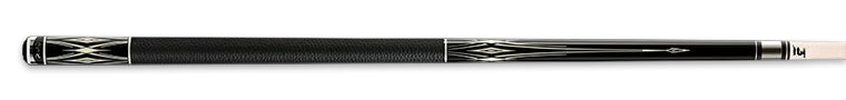 Black pool cue with silver accents and textured black wrap