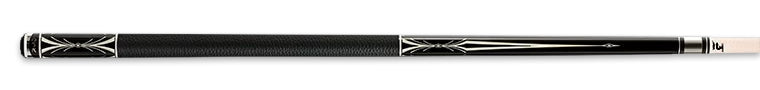 Black retired pool cue with white detailing and textured black wrap