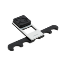 Black and silver Predator pool cue holder with black arms extended on both sides.