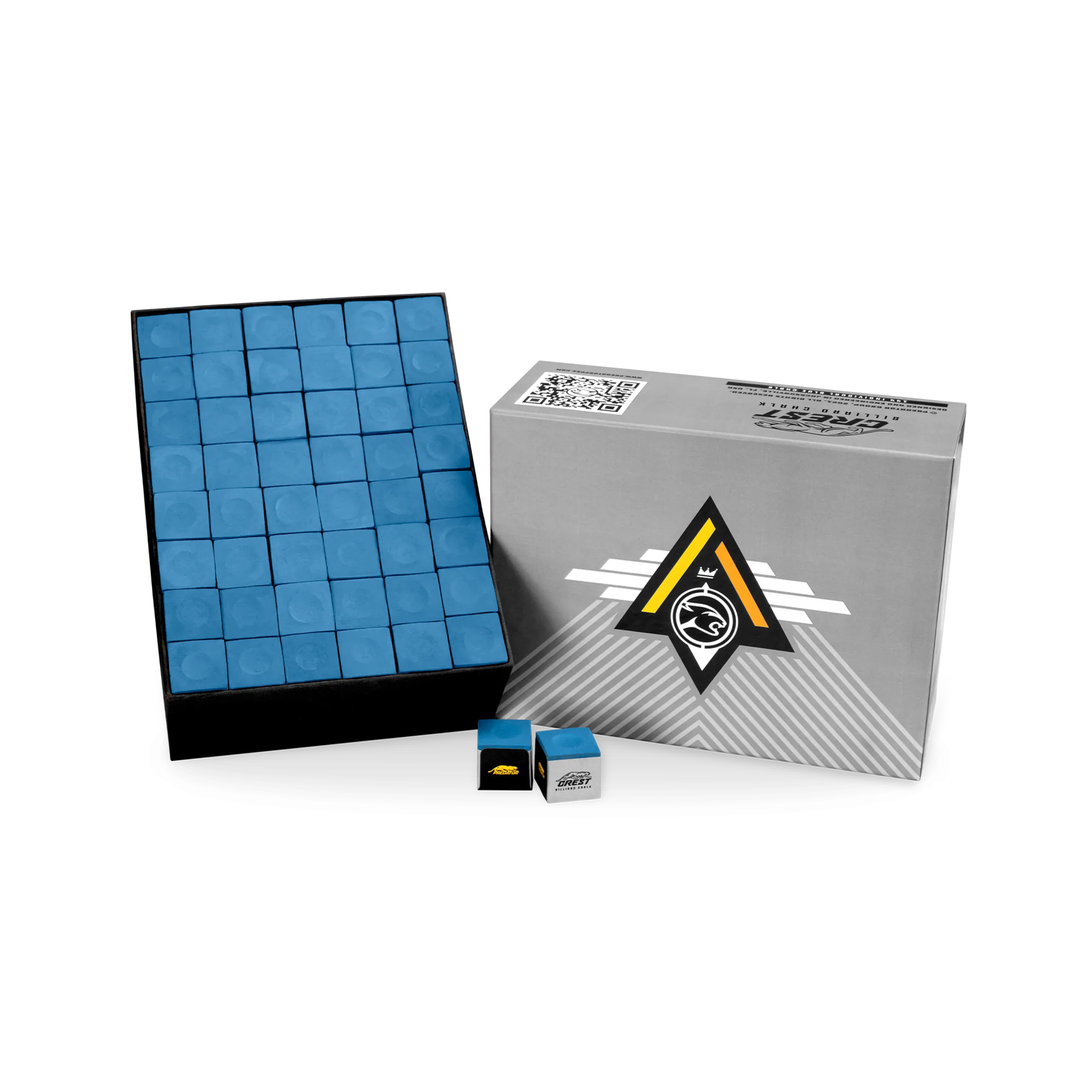 Blue chalk cubes in a grey box