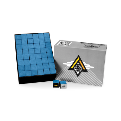 Blue chalk cubes in a grey box