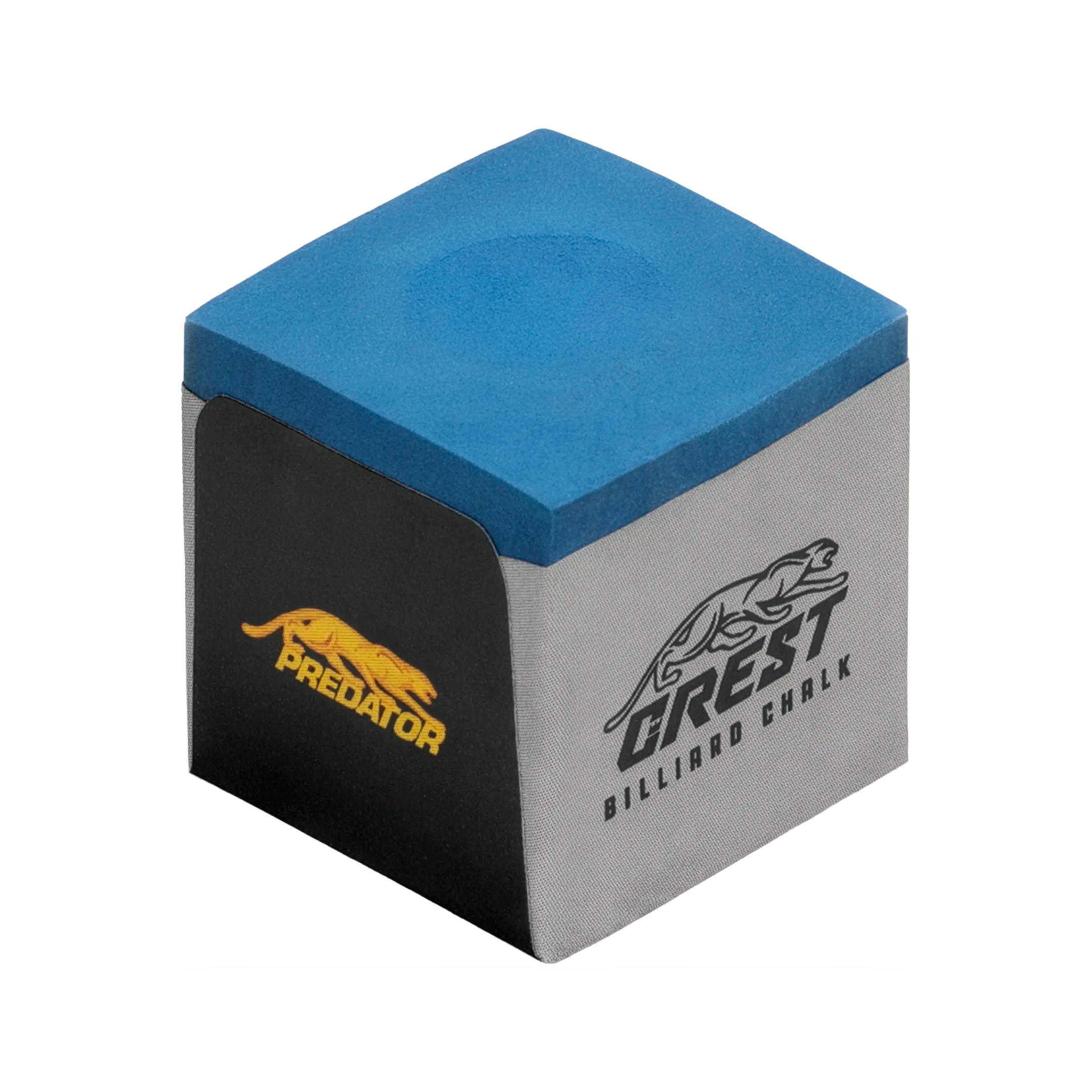 Blue, gray, and black chalk cube with 'Predator Crest' logo