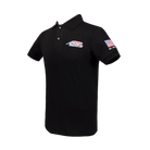 Black collared polo with United States flag Predator logo