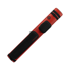 Red and black pool cue case with POISON logo and red biohazard symbol