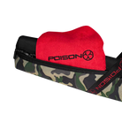 Camouflage pool cue case with red billiard towel featuring 'POISON'