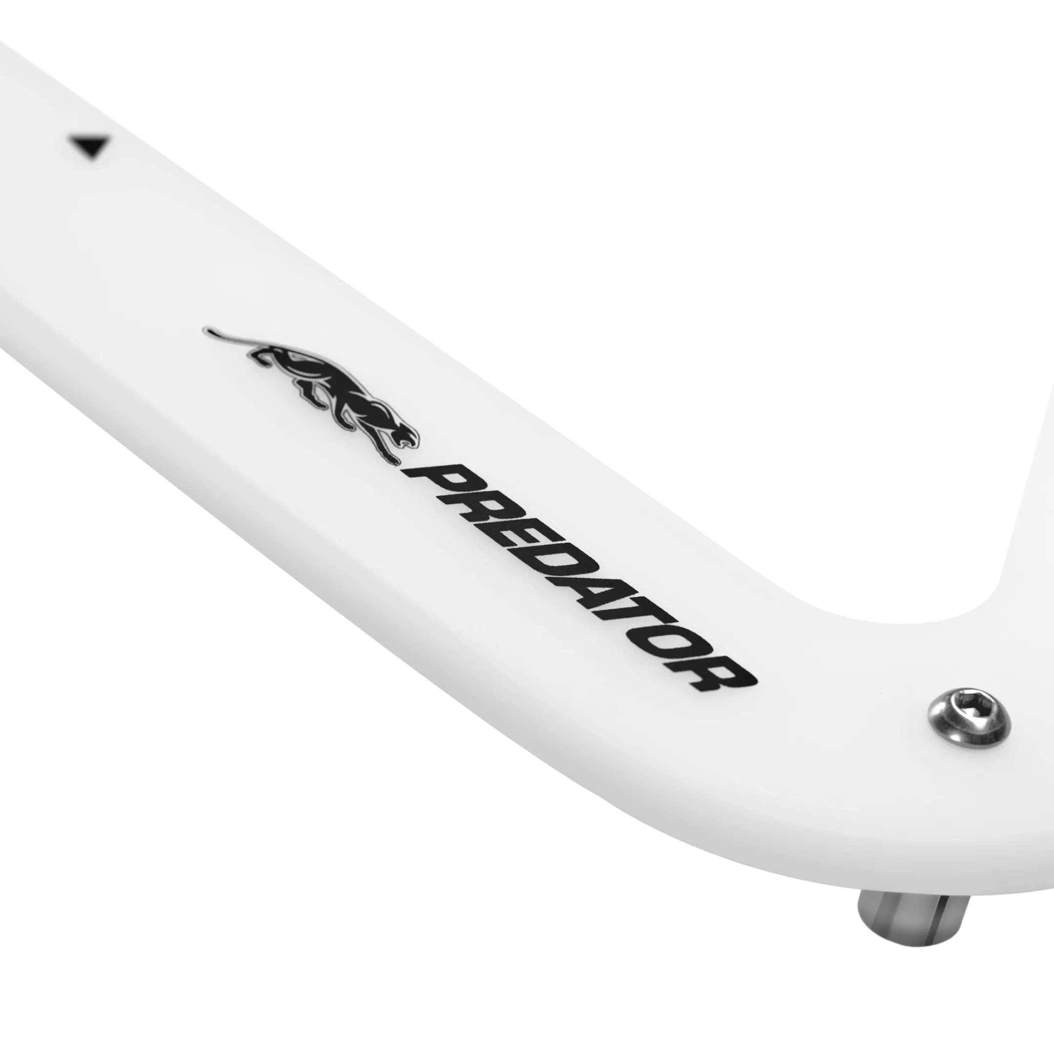 Close-up of a white pool rack with 'Predator' branding on a white background.