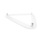 White plastic triangular bracket with three metallic screws on a white background.