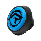 Black circular pool cue bumper with circular blue R logo.