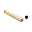 Pale wood cylindrical pool cue extension with black screw-in pool cue bumper. 