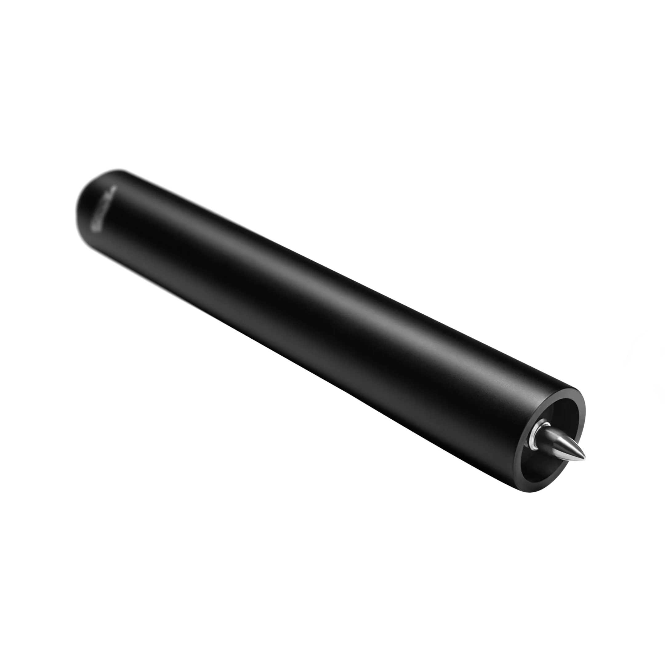 Matte black cylindrical pool cue extension on white background. 